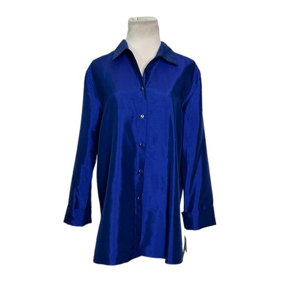 Charter Club lapis blue 3/4 sleeves button collard blouse size large - Picture 1 of 14